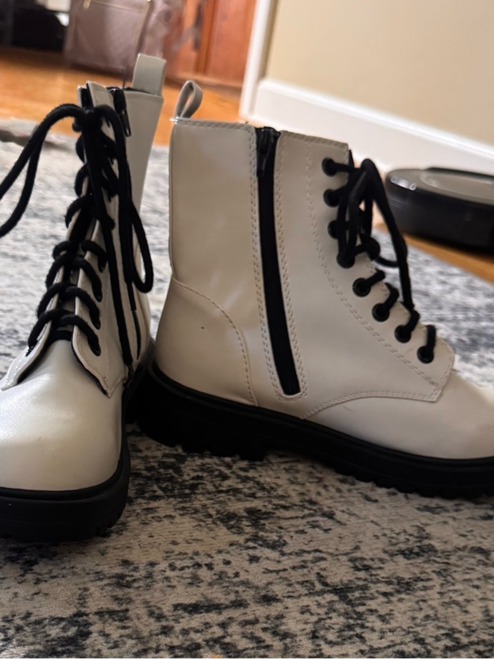 Soda White Combat Boots with Black Laces